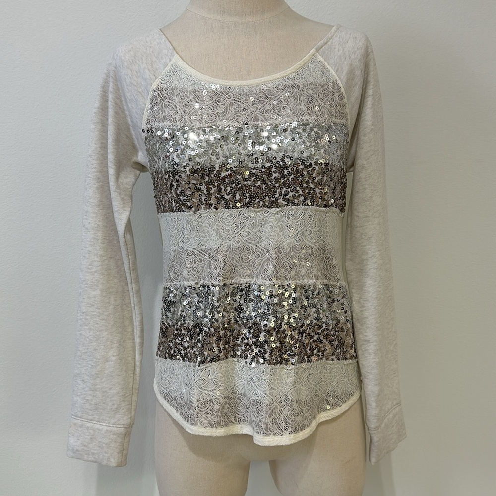 Express Sequins and Lace Crewneck Sweatshirt - S